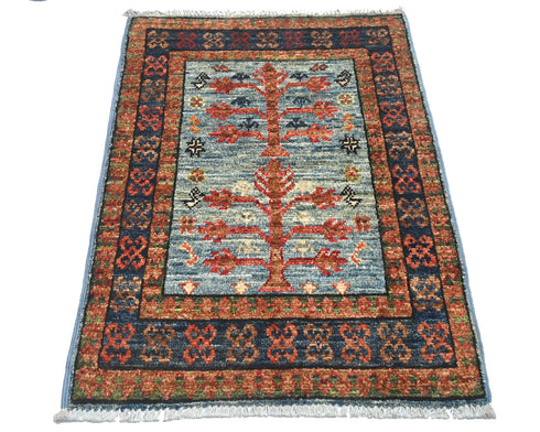 2x3 Blue Ersari Afghan Hand Knotted Veg Dye Wool Area Rug